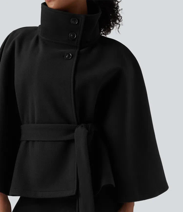 Hög hals långärmad bältad arbete cape kappa