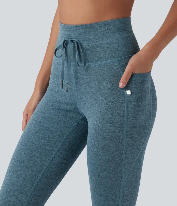 Halara UltraSculpt melerad med hög midja dragsko snabbtorkande yoga 7/8 leggings med fickor