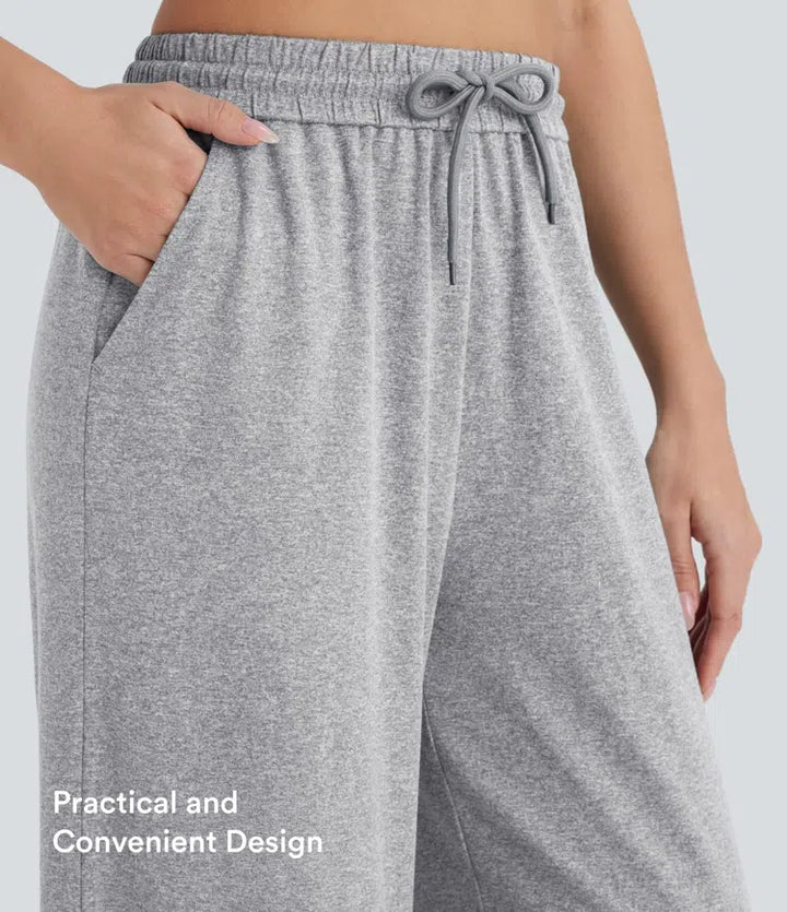 Med hög midja dragsko ficka vida ben baggy vardagsbyxor