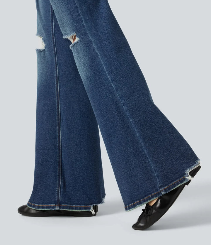 Låg midja vardaglig utsvängd jeans med fickor