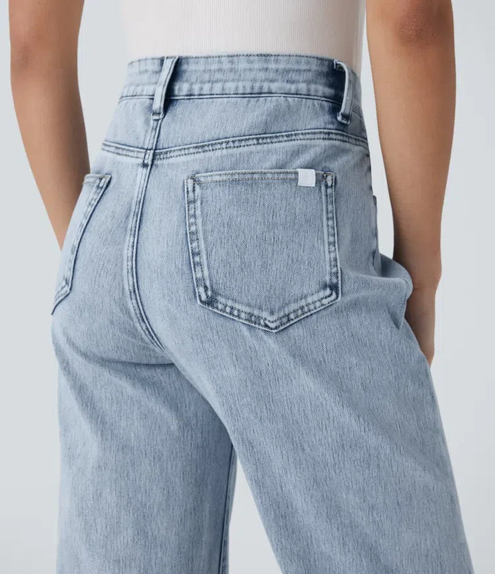 Halara Flex med hög midja dragkedja fickor raka ben vardagsjeans