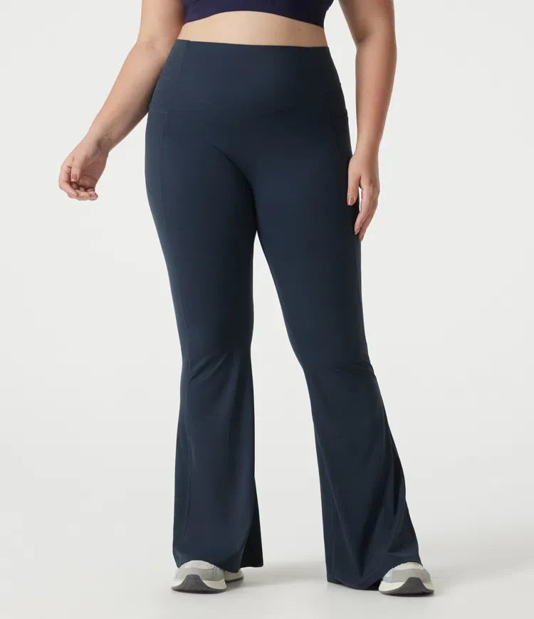 Halara UltraSculpt plusstorlek med hög midja scrunch-effekt rumplyftande magkontroll formande yoga utsvängd leggings med fickor