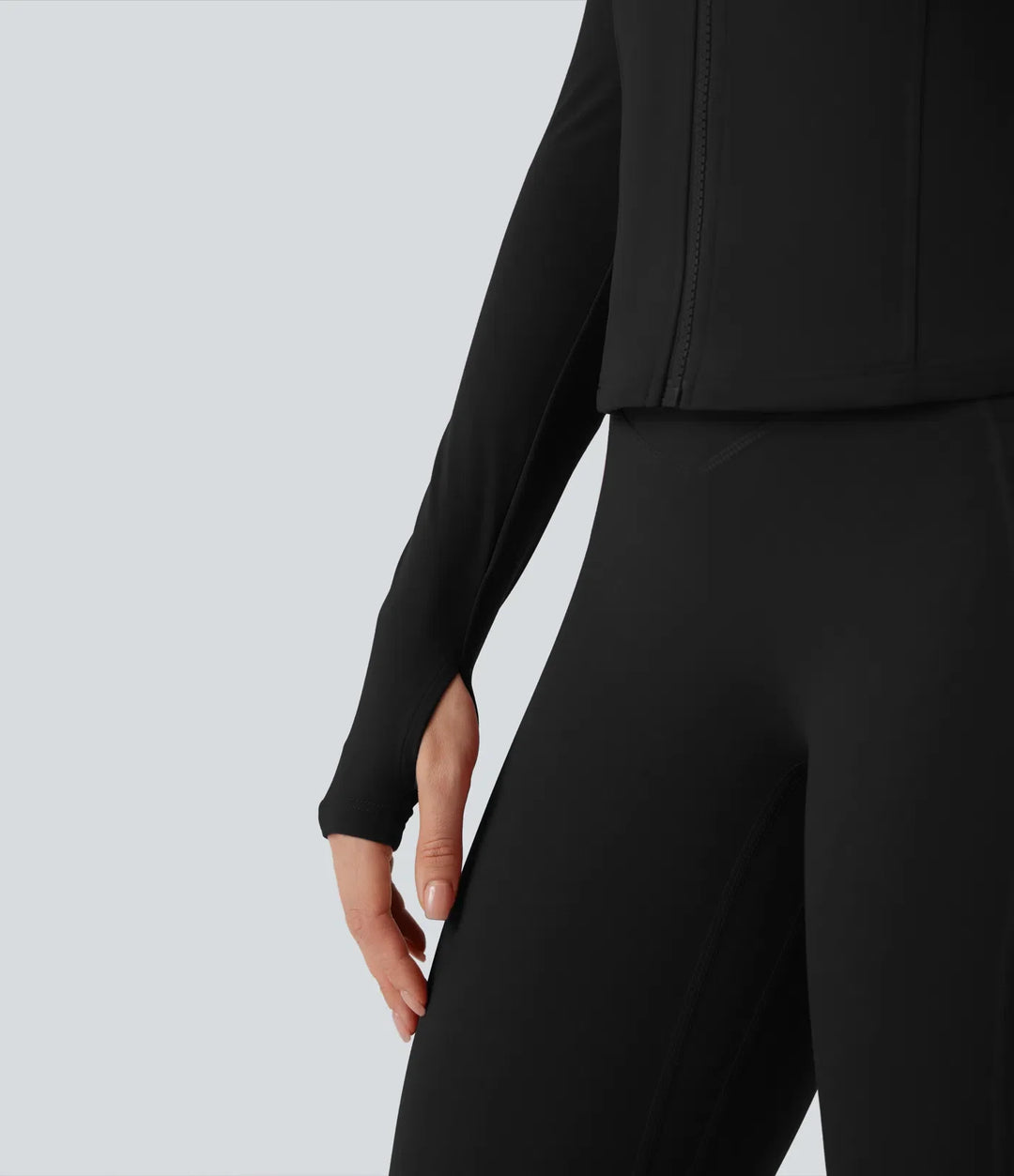 Lyckera UltraSculpt ståkrage långärmad tumhål yoga kurvig jacka med fickor