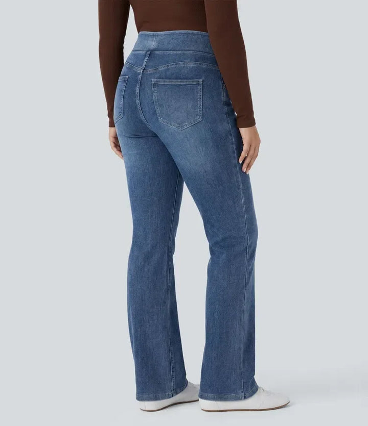 Lyckera Flex högmidjad fickor tvättad vardaglig bootcut plusstorlek jeans