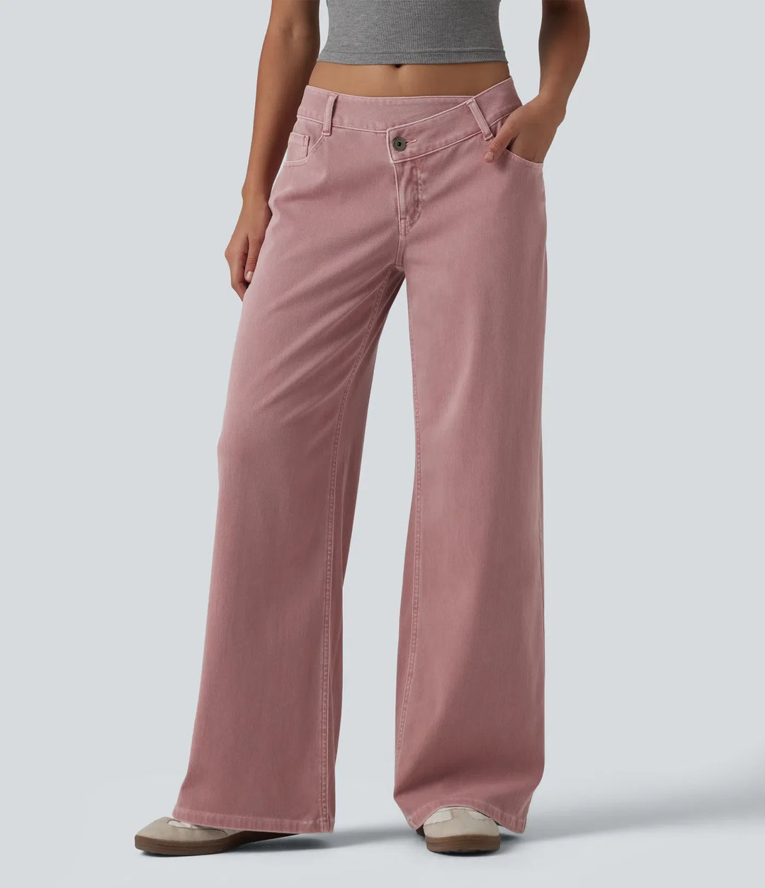 Lyckera Flex asymmetrisk låg midja vida ben färgstark vardagsjeans med fickor