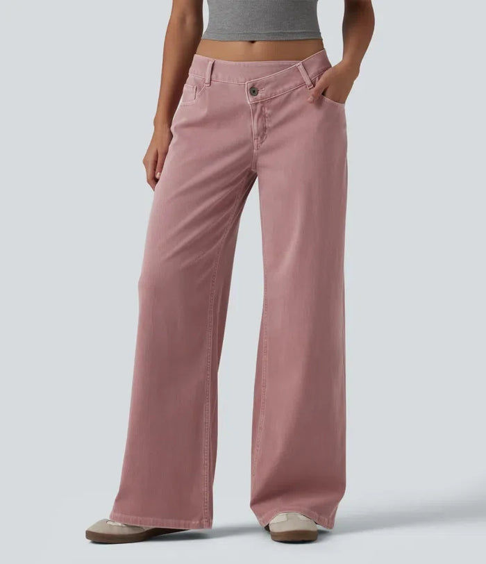 Lyckera Flex asymmetrisk låg midja vida ben färgstark vardagsjeans med fickor