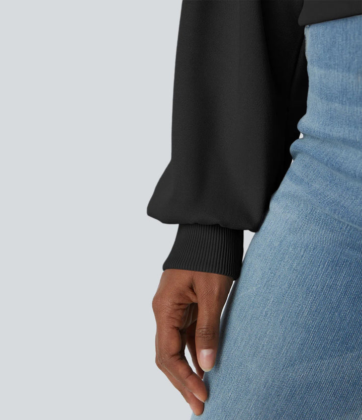 Rund hals nedhasad axel bishop ärm avslappnad vardaglig sweatshirt