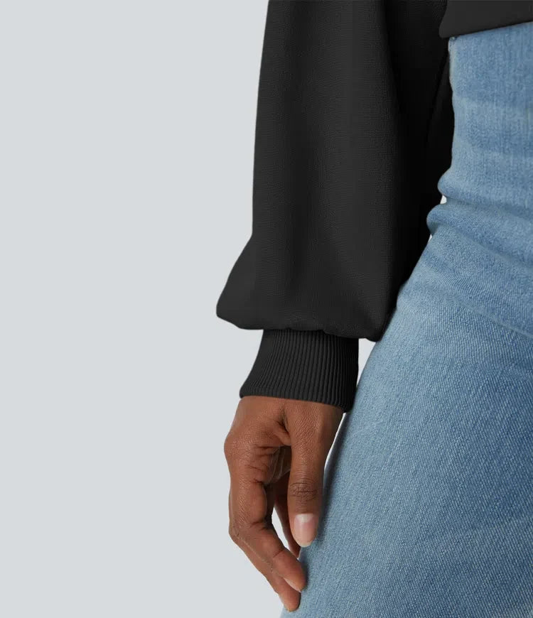 Rund hals nedhasad axel bishop ärm avslappnad vardaglig sweatshirt