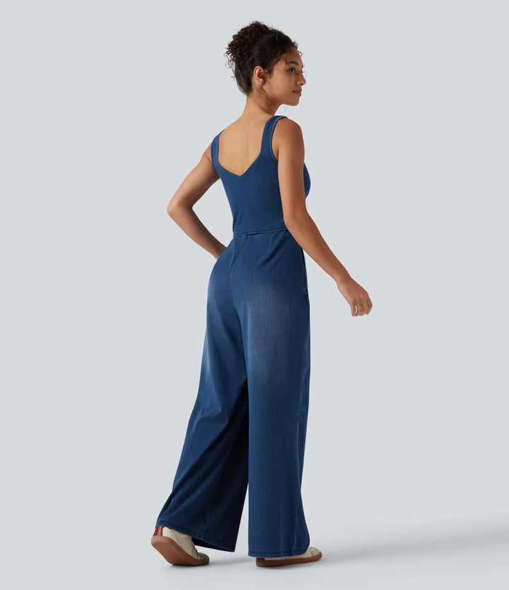 Lyckera Flex inbyggd BH denim vardaglig jumpsuit med fickor-Easy Peezy Edition