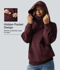 Med huva crossover nedhasad långärmad fleece vardaglig sweatshirt med ficka