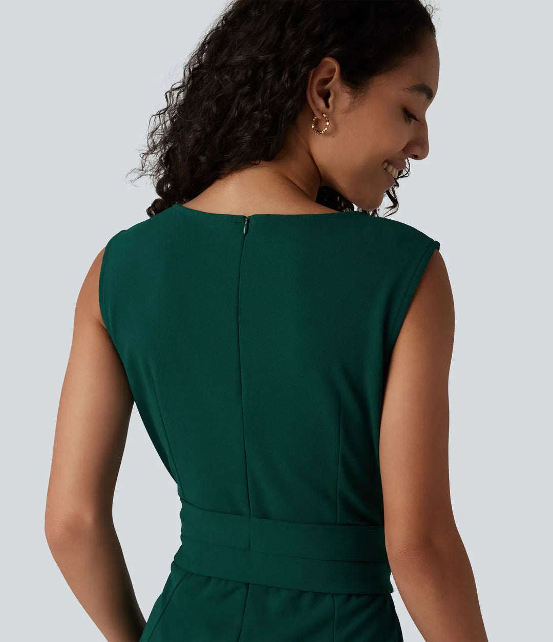 Skrynkeltålig båtringad ärmlös knytning i sidan arbetsjumpsuit med fickor-Easy Peezy