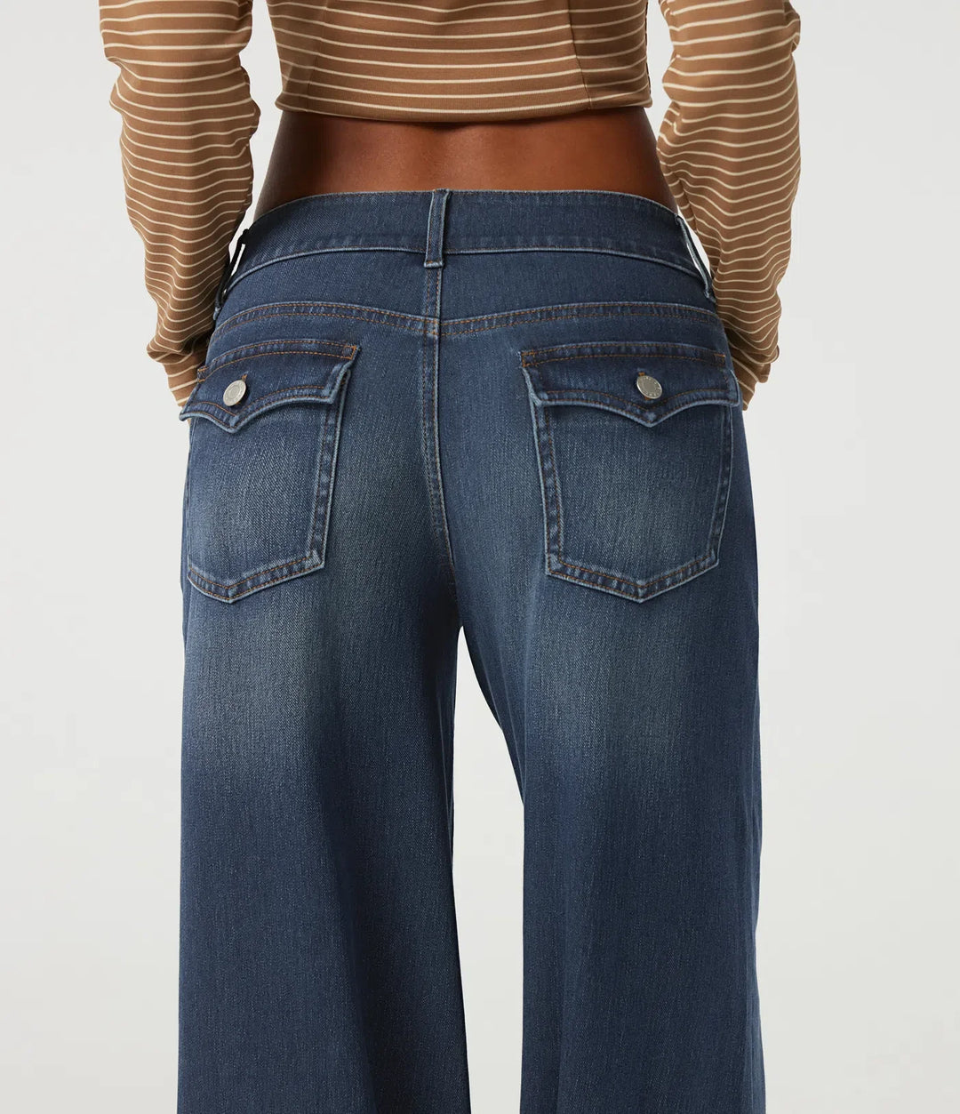Lyckera Flex låg midja baggy vardaglig bomull jeans med fickor