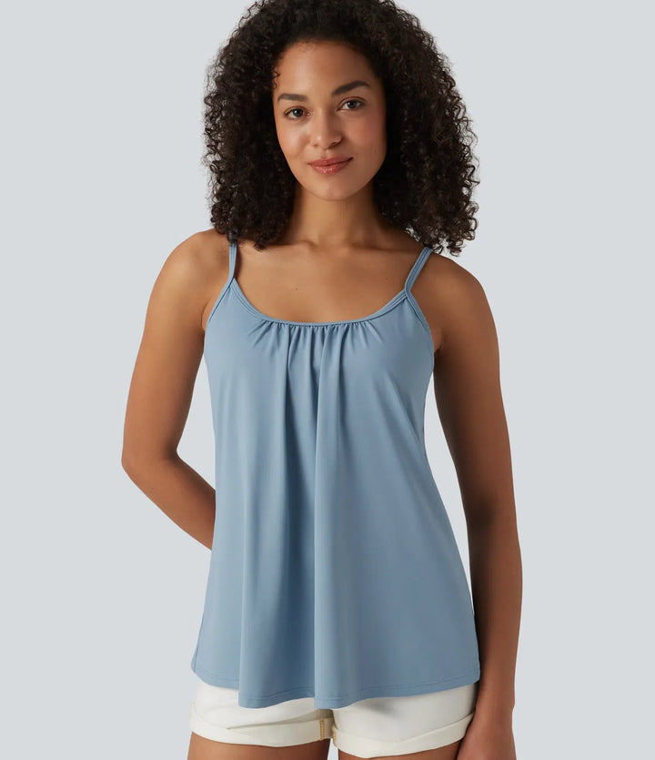 Justerbara axelband rynkat 2-i-1 inbyggd BH vardaglig camisole-topp