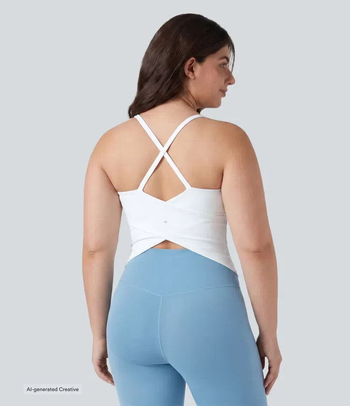 Plusstorlek djup rund halsringning korsad rygg omlott fåll yoga cami-linne