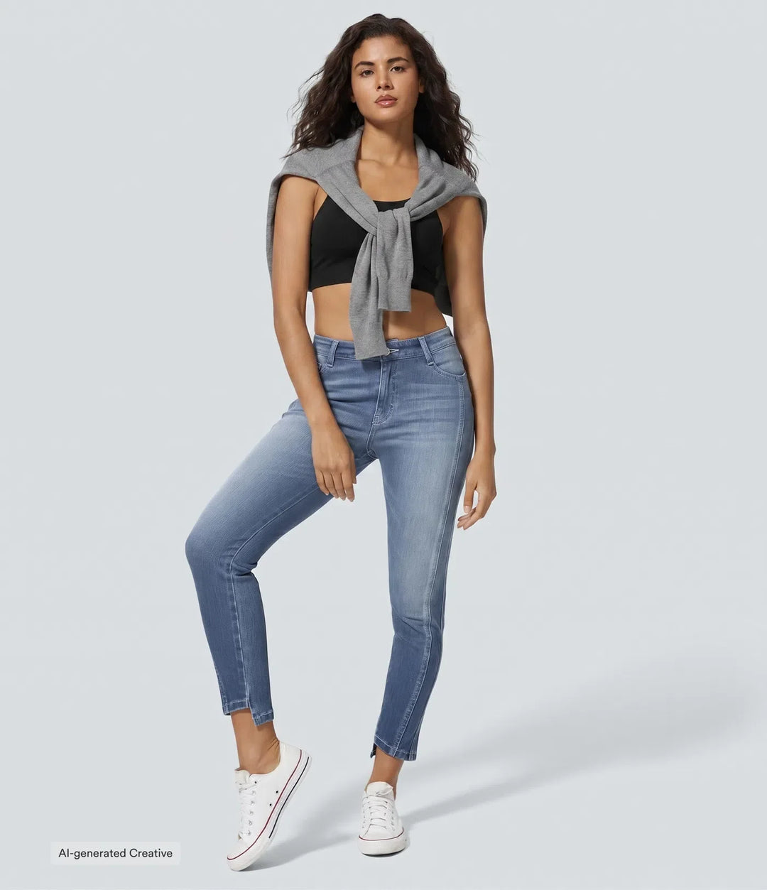 Halara Flex med låg till medelhög midja dragkedja fickor för vardag smal jeans