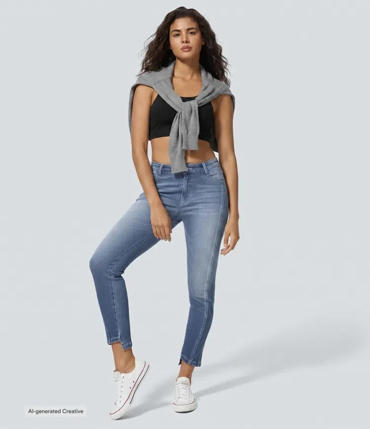 Halara Flex med låg till medelhög midja dragkedja fickor för vardag smal jeans