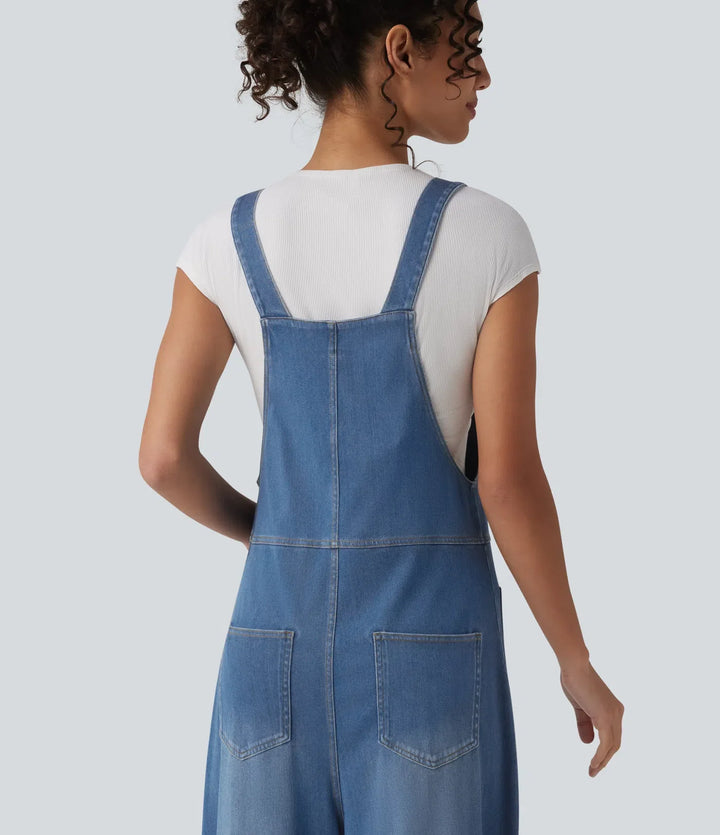 Lyckera Flex justerbara axelband draperad lyocell tvättad vardaglig baggy overall med fickor
