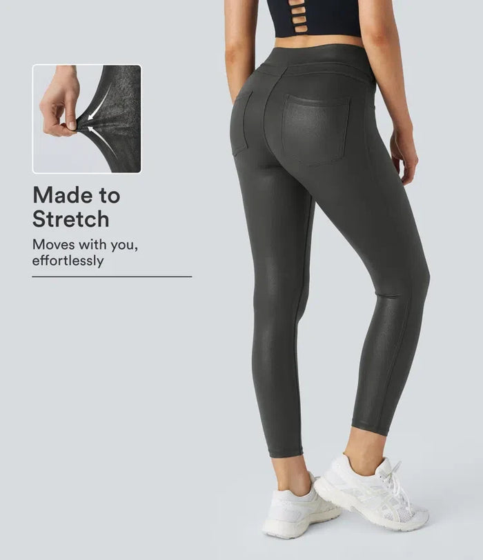 SoftlyZero konstläder högmidjad ficka arbete leggings