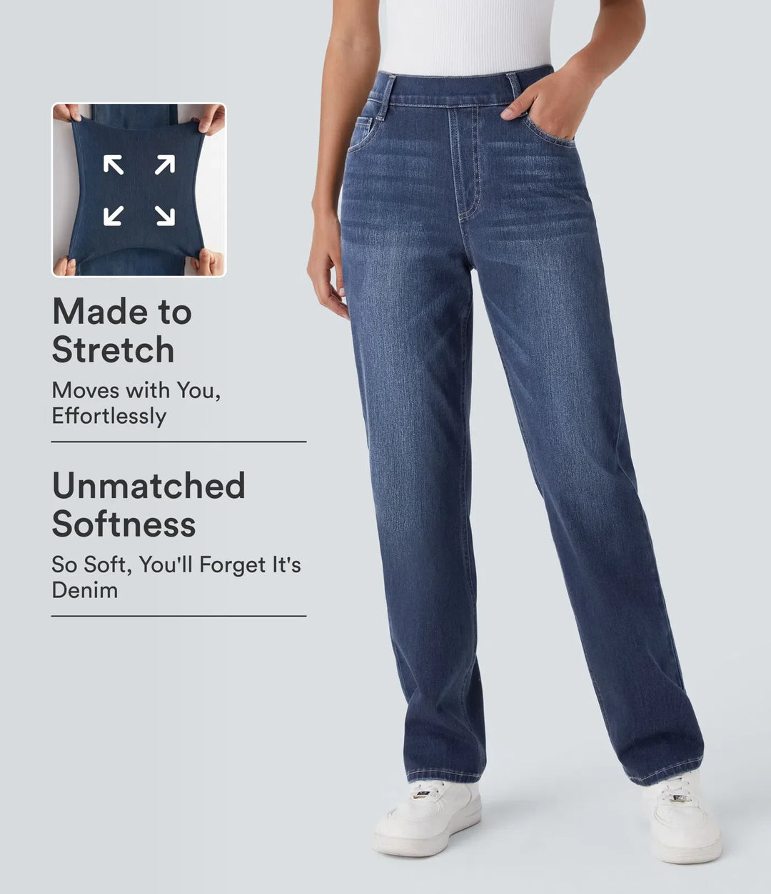 Lyckera Flex högmidjad fickor raka ben tvättad vardagsjeans