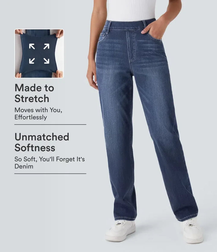 Halara Flex med hög midja och fickor raka ben tvättad vardagsjeans