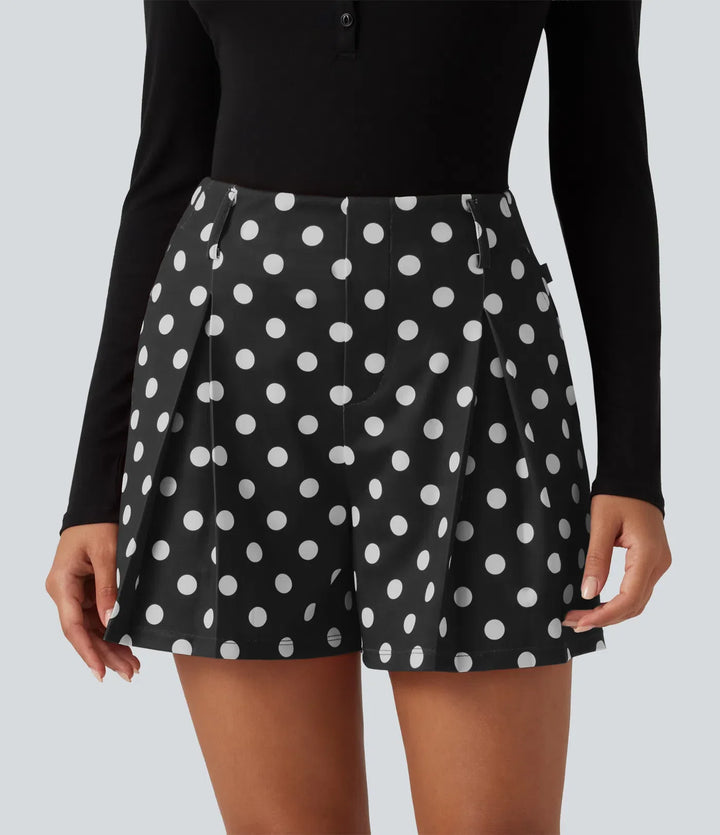 Medelhög midja vida ben prickig vardagsshorts 4" med fickor