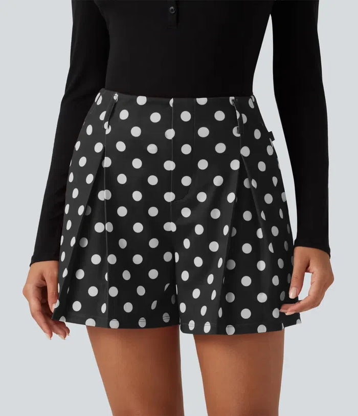 Medelhög midja vida ben prickig vardagsshorts 4" med fickor