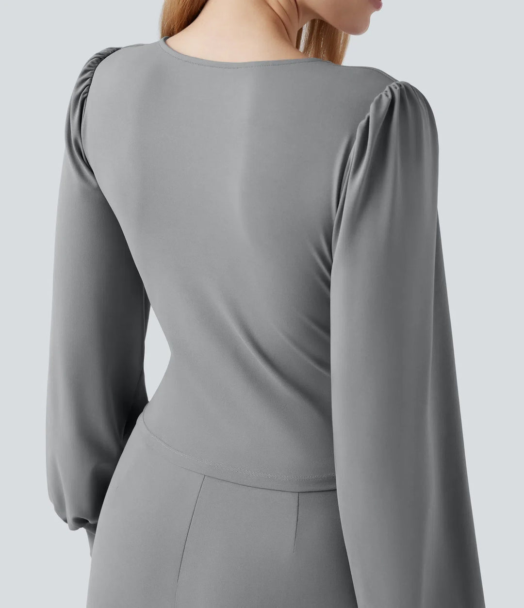 V-ringad lång puffärm crossover arbetsjumpsuit med fickor-Easy Peezy
