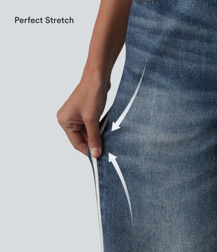 Medelhög midja denim mönster frotté randig vardaglig mjukisbyxor jeans med fickor