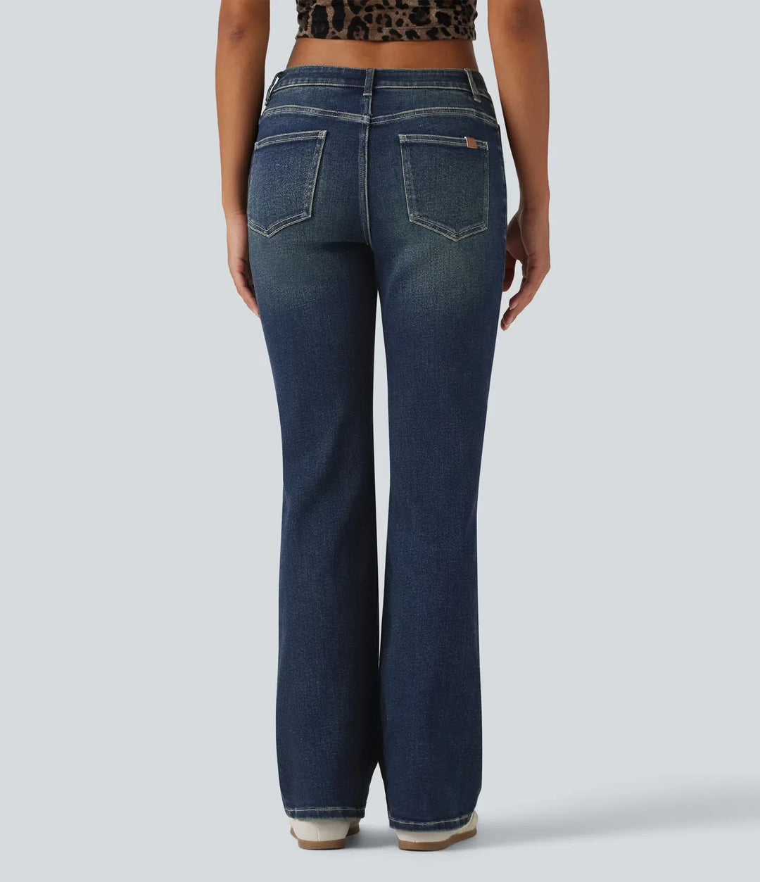 Låg midja bootcut vardaglig bomull jeans med fickor