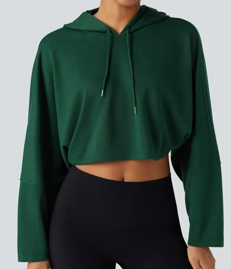 Med huva nedhasad axel croppad avslappnad vardaglig sweatshirt