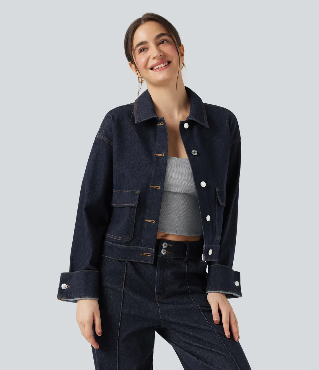 Lyckera Flex krage långärmad denim vardaglig jacka
