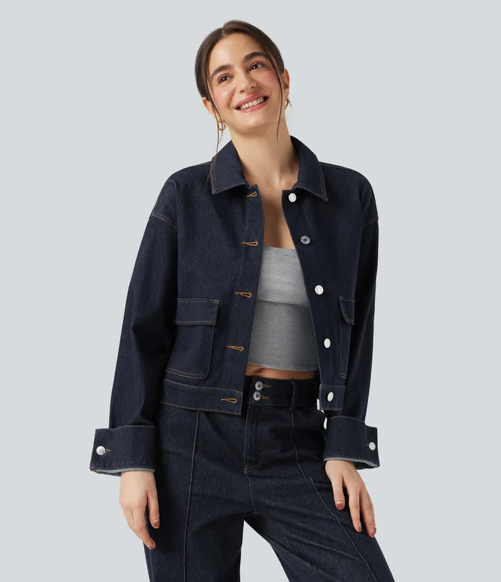 Lyckera Flex krage långärmad denim vardaglig jacka