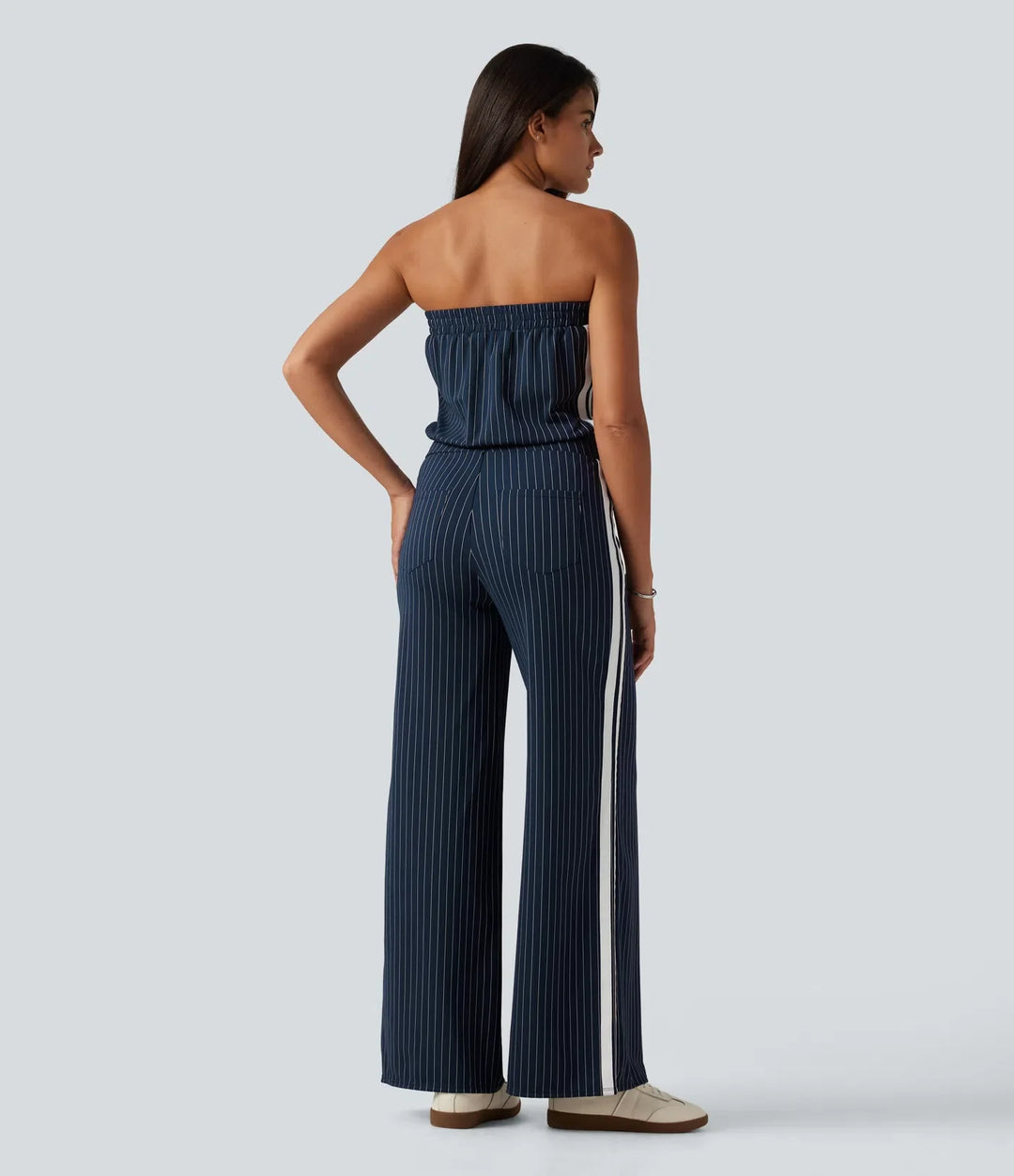 Tub sida randig InstantCool raka ben vardaglig jumpsuit med fickor-Easy Peezy Edition