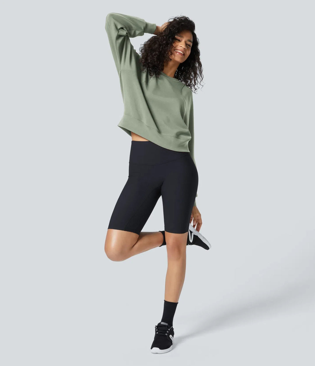 SpacerTek rund hals raglan ärm enfärgad vardaglig sweatshirt