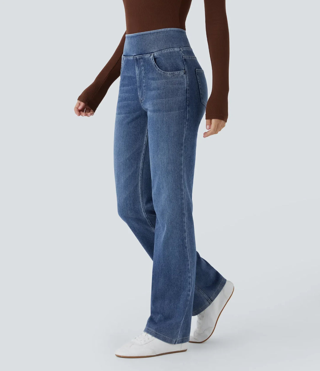 Halara Flex med hög midja och fickor tvättad för vardag bootcut jeans