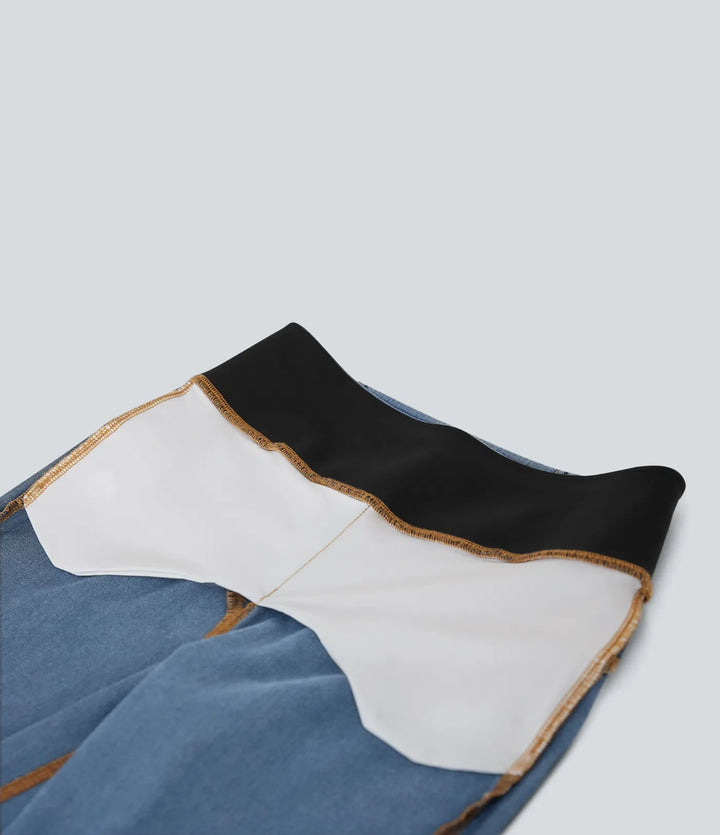 Lyckera Flex högmidjad rumplyftande magkontroll skinny denim vardaglig 7/8 leggings med fickor