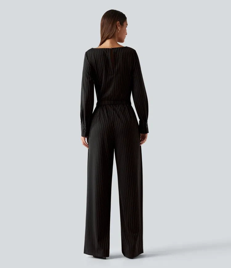 Båtringning långärmad knyt sida sval känsla rand för arbete jumpsuit med fickor – Easy Peezy-utgåva