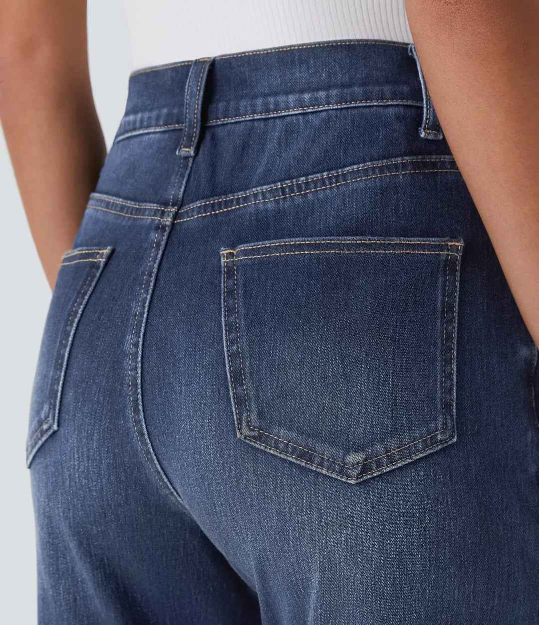 Halara Flex med hög midja och fickor raka ben tvättad vardagsjeans
