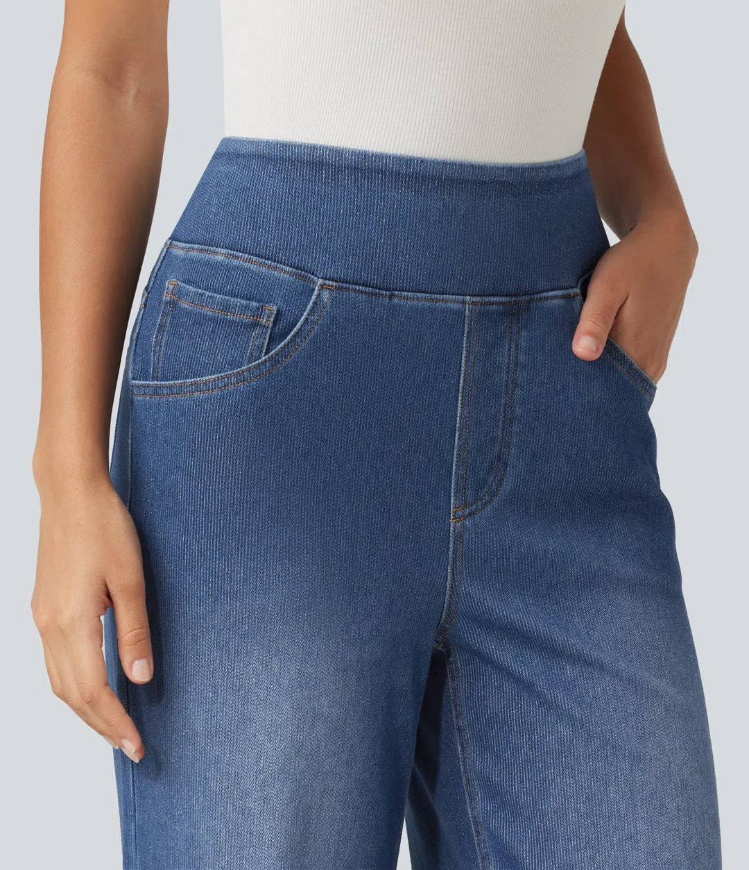 HalaraFlex med hög midja vida ben silver glans vardagsjeans med fickor