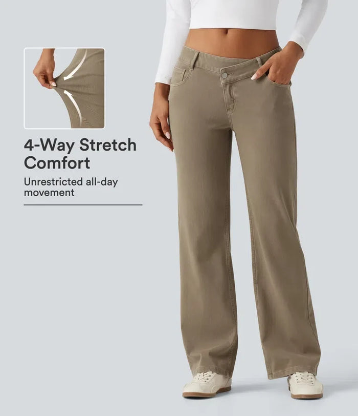 Halara Flex med låg midja asymmetrisk raka ben färgglad vardagsjeans med fickor