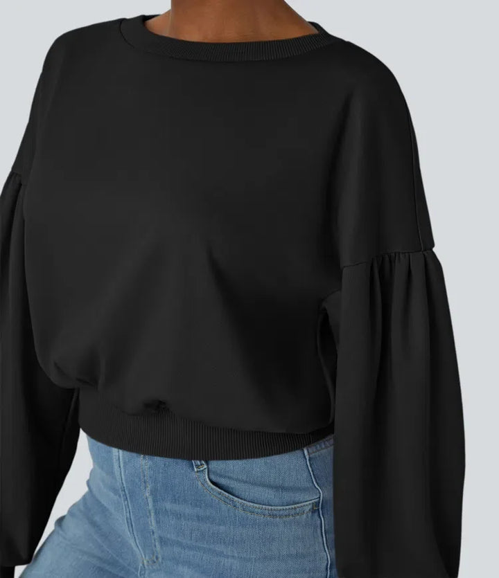 Rund hals nedhasad axel bishop ärm avslappnad vardaglig sweatshirt