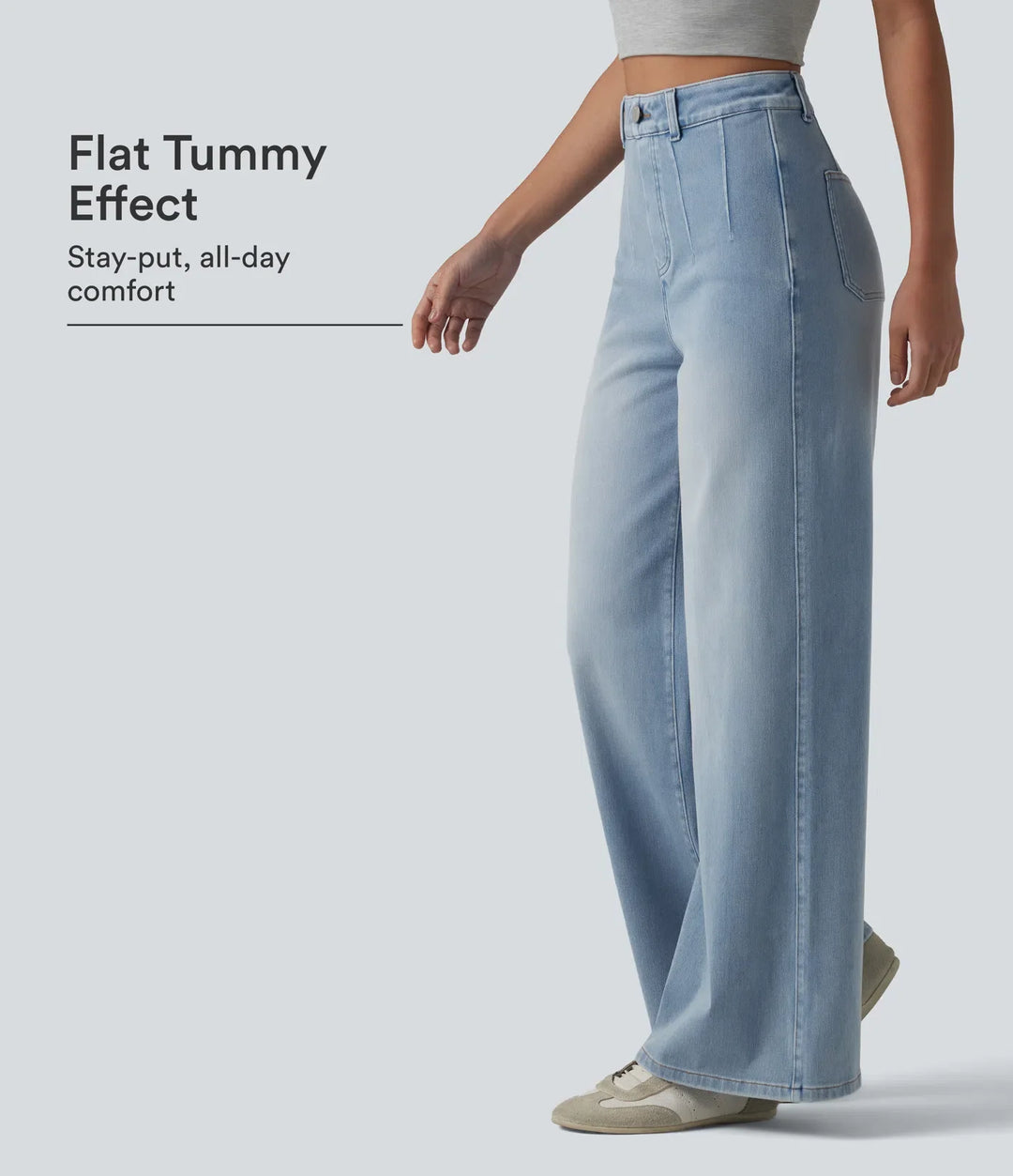 Halara Flex med hög midja och magkontroll vida ben vardagsjeans med fickor