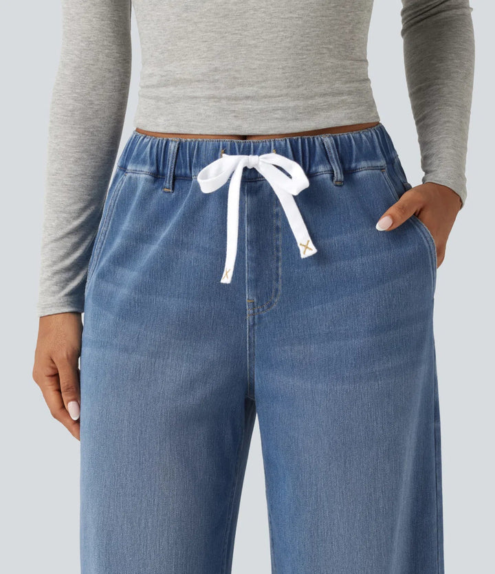 Halara Flex med medelhög midja vida ben vardagsjeans med fickor