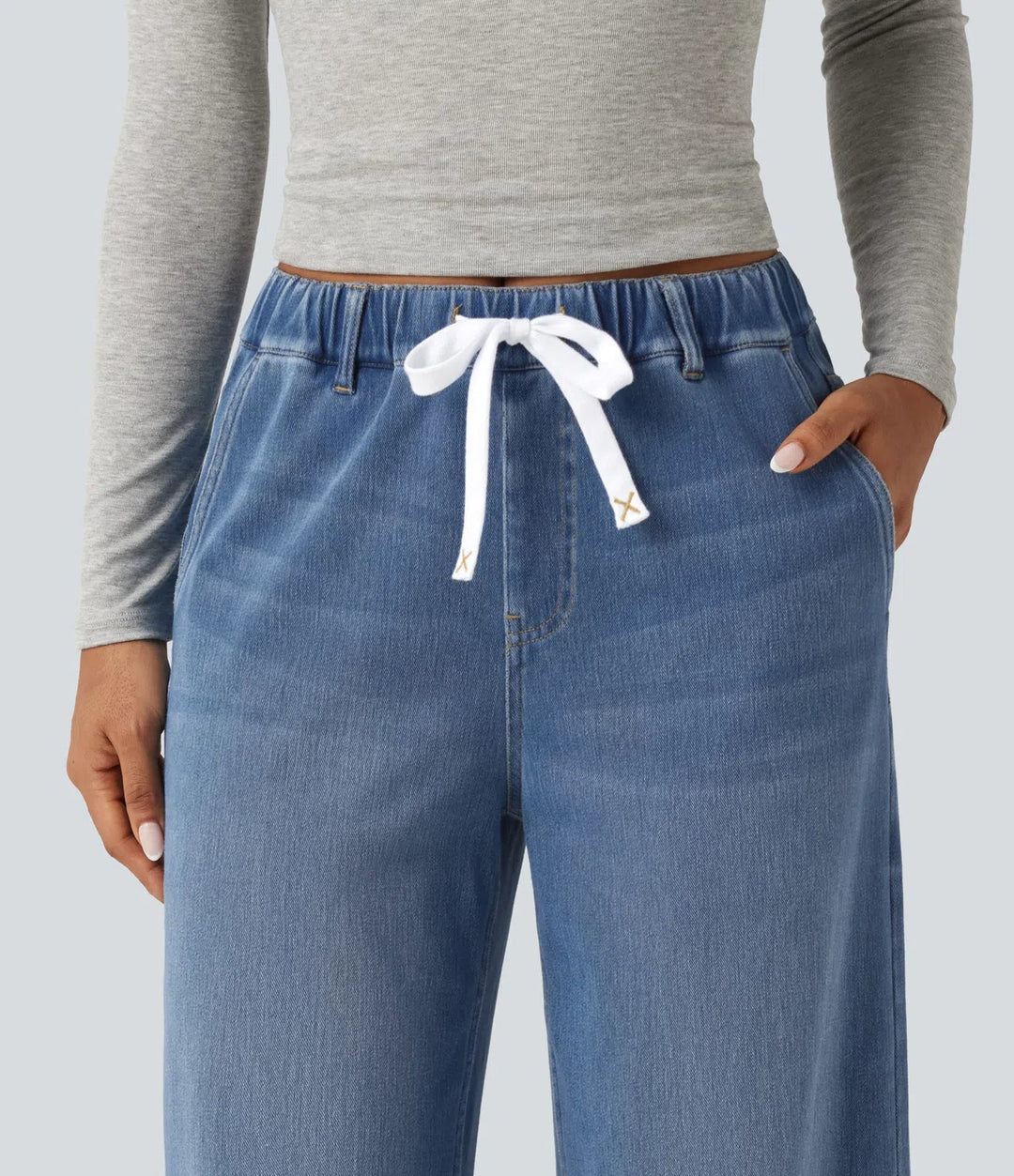 Lyckera Flex medelhög midja vida ben vardagsjeans med fickor