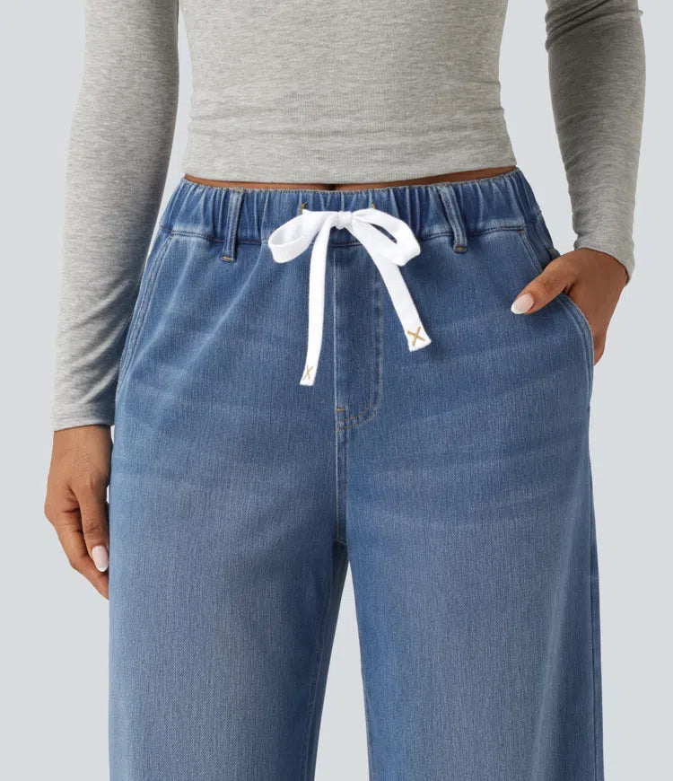 Halara Flex med medelhög midja vida ben vardagsjeans med fickor