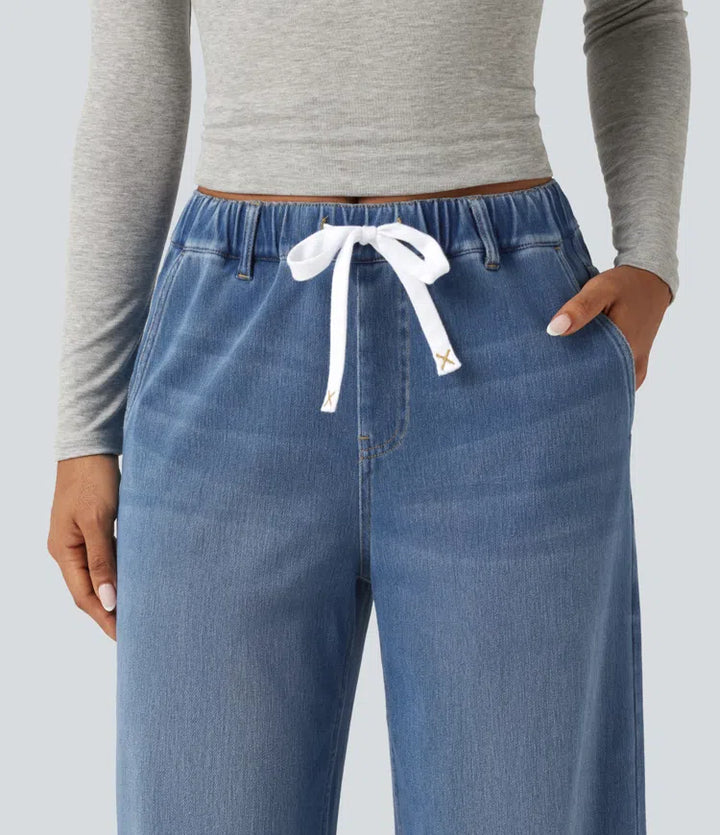 Halara Flex med medelhög midja vida ben vardagsjeans med fickor