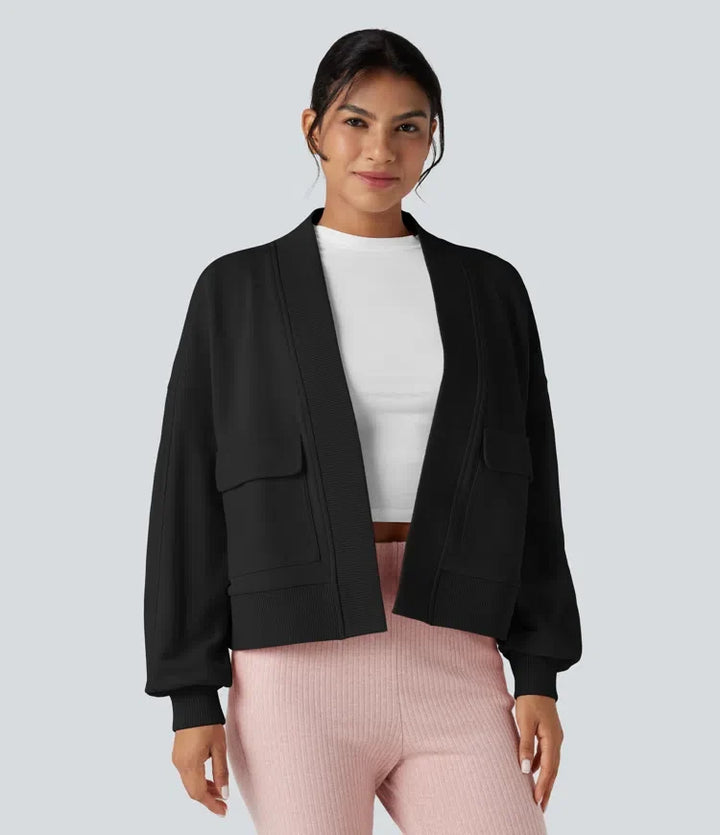 Långärmad vardaglig oversized bomull sweatshirt med fickor