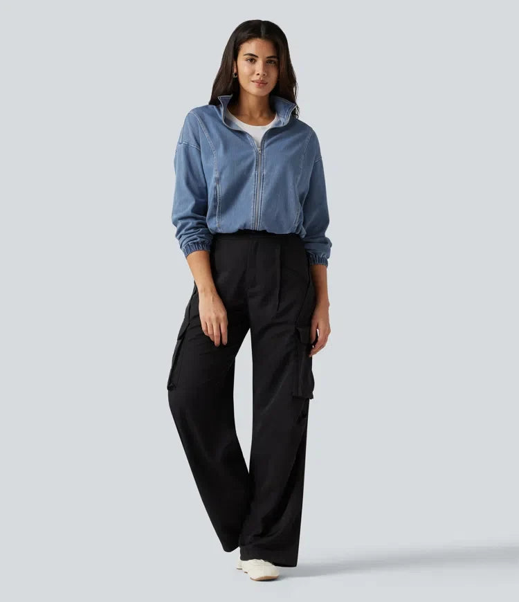 Lyckera Flex hög hals långärmad denim vardaglig jacka med fickor