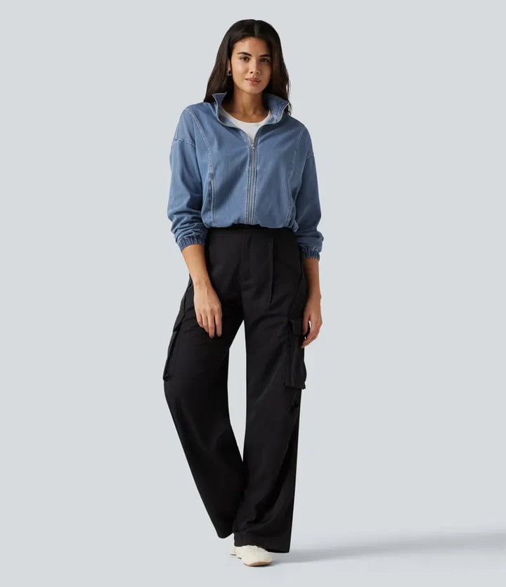 Lyckera Flex hög hals långärmad denim vardaglig jacka med fickor