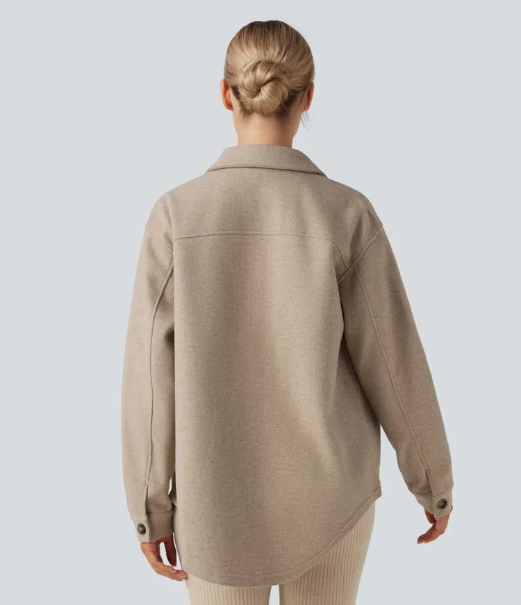 Långärmad fleece vardaglig jacka med fickor